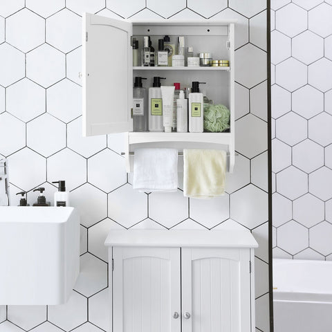 Rootz White Swivel Door Hanging Cabinet - Country House Style Storage - Adjustable Shelf - Chrome-Plated Handle - MDF Boards - 48cm x 65cm x 16cm