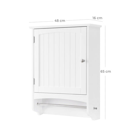 Rootz White Swivel Door Hanging Cabinet - Country House Style Storage - Adjustable Shelf - Chrome-Plated Handle - MDF Boards - 48cm x 65cm x 16cm