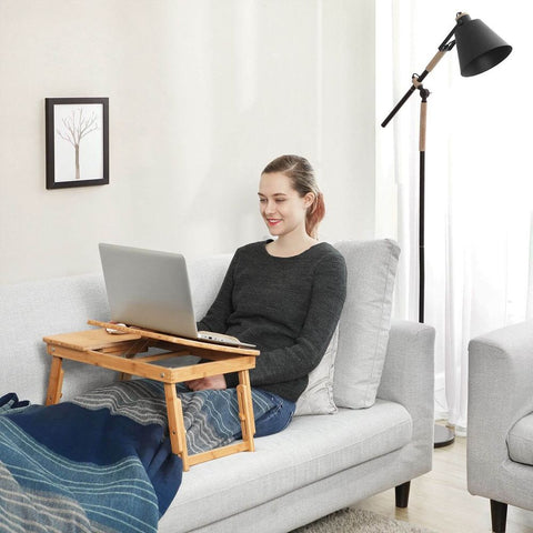 Rootz Laptop Table - Height Adjustable Laptop Table - Robust And Stable - Versatile - Folding Laptop Table - Mobile Laptop Workstation - Lightweight - Modern Design - Bamboo - Natural - 55 x 5.3 x 35 cm (W x H x D)