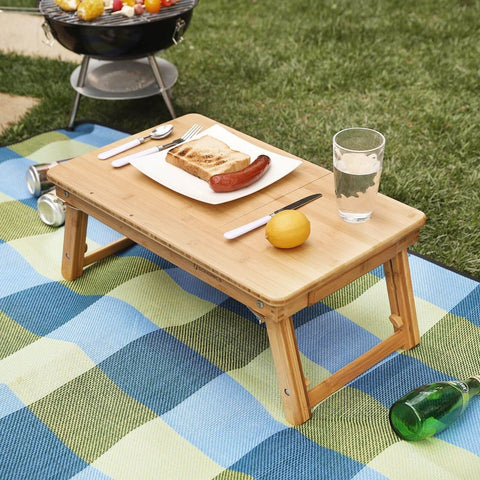 Rootz Laptop Table - Height Adjustable Laptop Table - Robust And Stable - Versatile - Folding Laptop Table - Mobile Laptop Workstation - Lightweight - Modern Design - Bamboo - Natural - 55 x 5.3 x 35 cm (W x H x D)