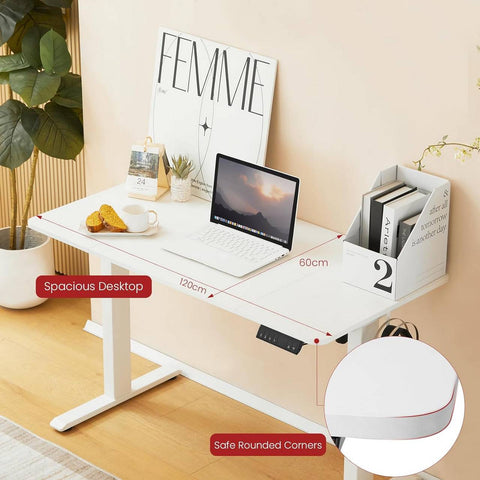 Rootz Electric Height-Adjustable Desk - Standing Desk - Sit-Stand Desk - Health Benefits - 120cm x 60cm - T-Shaped Steel Frame