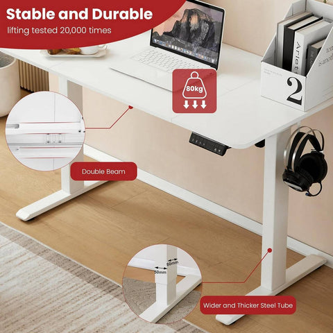 Rootz Electric Height-Adjustable Desk - Standing Desk - Sit-Stand Desk - Health Benefits - 120cm x 60cm - T-Shaped Steel Frame