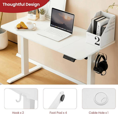 Rootz Electric Height-Adjustable Desk - Standing Desk - Sit-Stand Desk - Health Benefits - 120cm x 60cm - T-Shaped Steel Frame