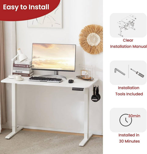 Rootz Electric Height-Adjustable Desk - Standing Desk - Sit-Stand Desk - Health Benefits - 120cm x 60cm - T-Shaped Steel Frame