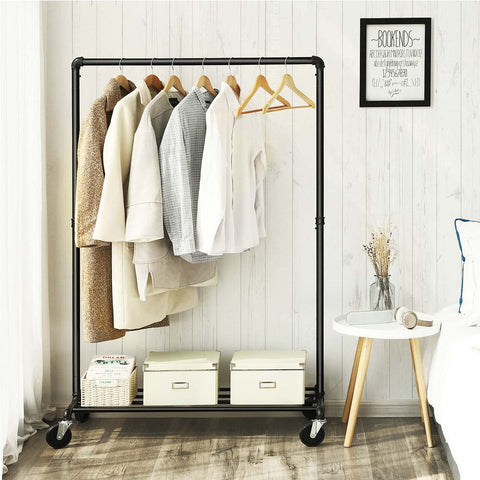 Rootz Clothes Rack - Heavy Duty Clothes Rack - Industrial Style - Portable Clothes Stand - Freestanding Clothes Organizer - Mobile Clothing Storage - Powder-coated Iron Pipes - Black - 100 x 163 x 49 cm (W x H x D)