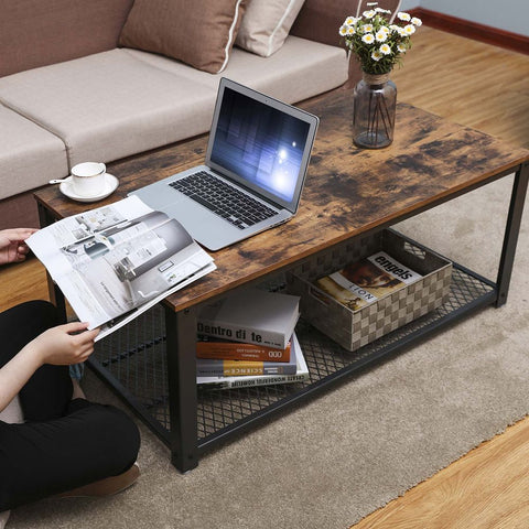 Rootz Coffee Table - Coffee Table With Shelf - Industrial Design - Space-saving - Coffee Furniture - Chipboard - Steel - Vintage Brown-black - 106.2 x 45 x 60.2 cm (W x H x D)