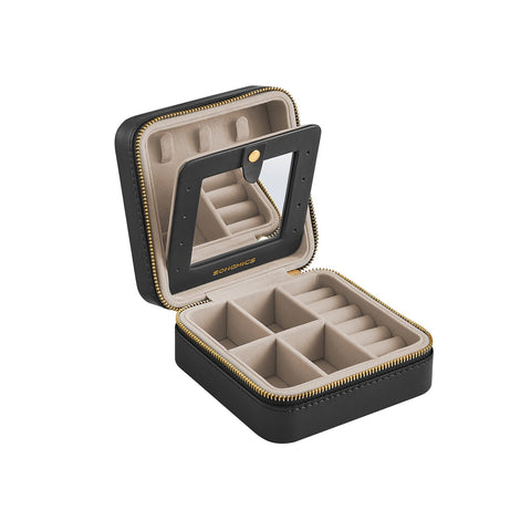 Rootz Travel Jewelry Box - Jewelry Organizer - Jewelry Storage - Compact Design - MDF PU Velvet - 11.4cm x 11.4cm x 5.5cm