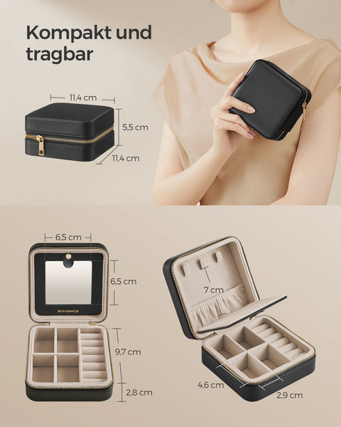 Rootz Travel Jewelry Box - Jewelry Organizer - Jewelry Storage - Compact Design - MDF PU Velvet - 11.4cm x 11.4cm x 5.5cm