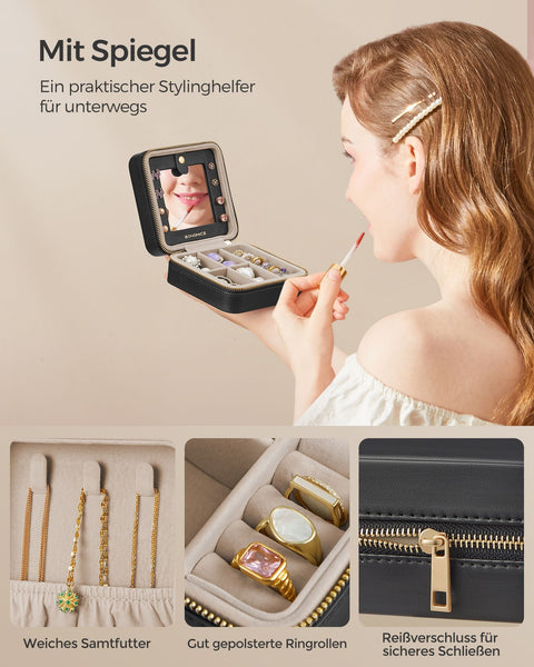 Rootz Travel Jewelry Box - Jewelry Organizer - Jewelry Storage - Compact Design - MDF PU Velvet - 11.4cm x 11.4cm x 5.5cm