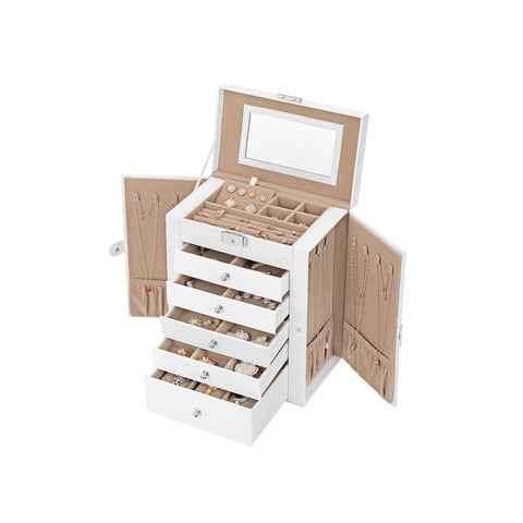 Rootz Jewelry Box Organizer - Jewelry Storage - Jewelry Case - MDF Material - Velvet Lining - Large Mirror - 26cm x 15.5cm x 32cm