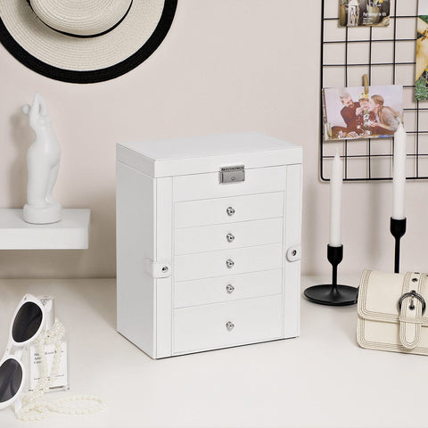 Rootz Jewelry Box Organizer - Jewelry Storage - Jewelry Case - MDF Material - Velvet Lining - Large Mirror - 26cm x 15.5cm x 32cm