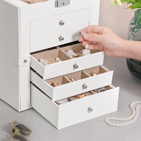 Rootz Jewelry Box Organizer - Jewelry Storage - Jewelry Case - MDF Material - Velvet Lining - Large Mirror - 26cm x 15.5cm x 32cm