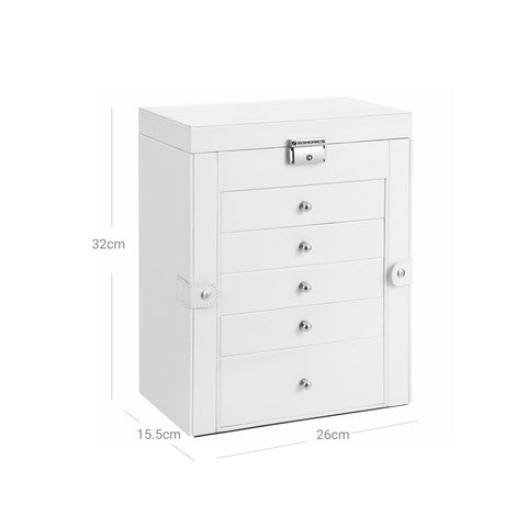 Rootz Jewelry Box Organizer - Jewelry Storage - Jewelry Case - MDF Material - Velvet Lining - Large Mirror - 26cm x 15.5cm x 32cm