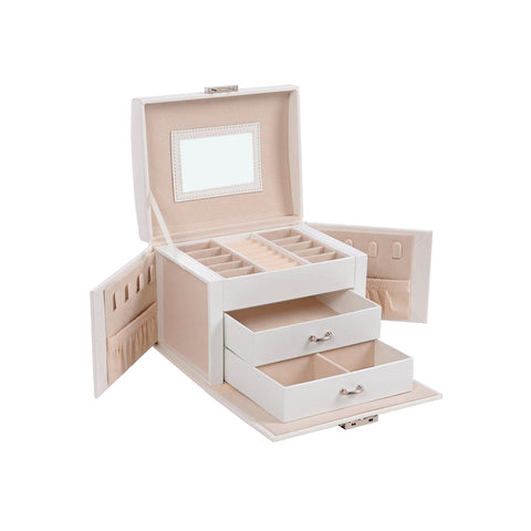 Rootz Jewelry Box - Travel Jewelry Organizer - Compact Jewelry Storage - Faux Leather - Lockable Design - 17.5cm x 13.5cm x 12cm