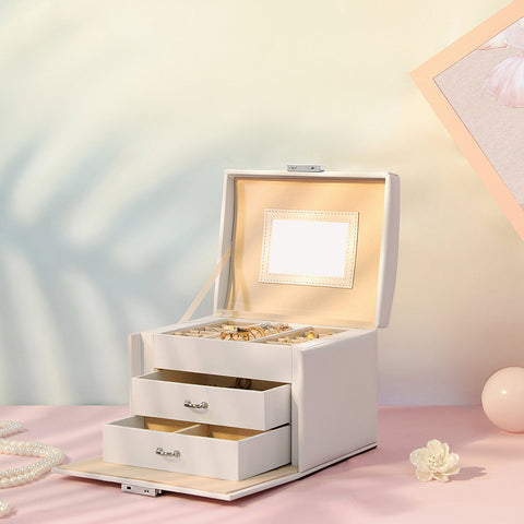 Rootz Jewelry Box - Travel Jewelry Organizer - Compact Jewelry Storage - Faux Leather - Lockable Design - 17.5cm x 13.5cm x 12cm