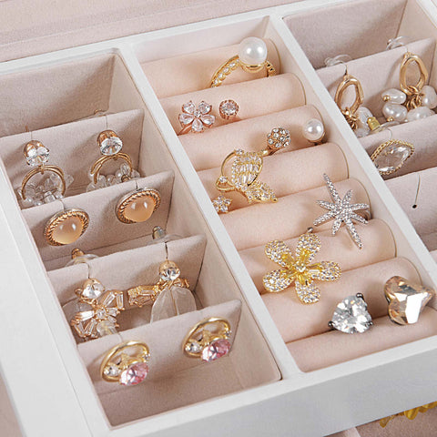 Rootz Jewelry Box - Travel Jewelry Organizer - Compact Jewelry Storage - Faux Leather - Lockable Design - 17.5cm x 13.5cm x 12cm