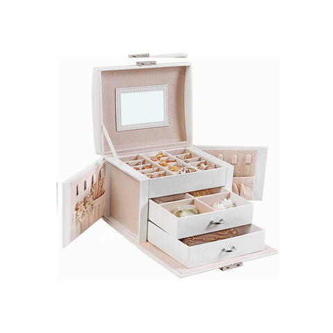 Rootz Jewelry Box - Travel Jewelry Organizer - Compact Jewelry Storage - Faux Leather - Lockable Design - 17.5cm x 13.5cm x 12cm