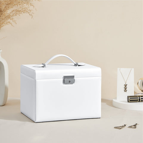 Rootz Jewelry Box Organizer - Gift Box - Storage Case - MDF Construction - Velvet Lining - Large Capacity - Lockable - White - 22.5cm x 17.5cm x 16.5cm