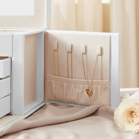 Rootz Jewelry Box Organizer - Gift Box - Storage Case - MDF Construction - Velvet Lining - Large Capacity - Lockable - White - 22.5cm x 17.5cm x 16.5cm
