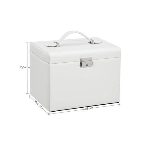 Rootz Jewelry Box Organizer - Gift Box - Storage Case - MDF Construction - Velvet Lining - Large Capacity - Lockable - White - 22.5cm x 17.5cm x 16.5cm
