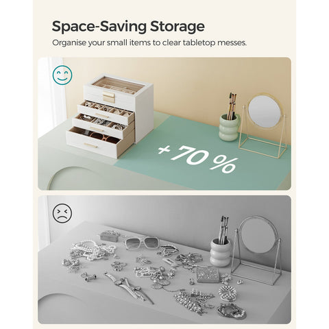 Rootz Jewelry Box Organizer - Storage Case - Trinket Holder - MDF PU Velvet Glass - Compact Design - Elegant Look - Secure Closure - 15.3cm x 25.1cm x 21.5cm