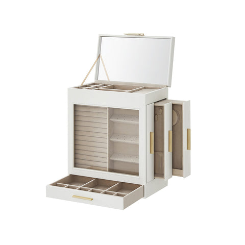 Rootz Jewelry Box Organizer - Storage Case - Velvet Lined - Elegant Design - MDF and Glass Construction - 15.5cm x 26.1cm x 32cm