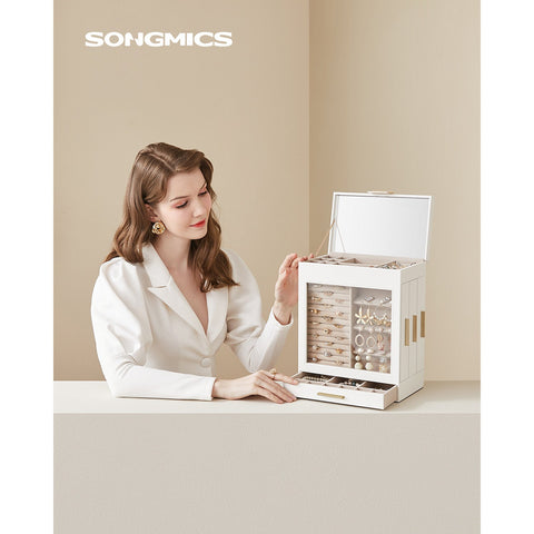 Rootz Jewelry Box Organizer - Storage Case - Velvet Lined - Elegant Design - MDF and Glass Construction - 15.5cm x 26.1cm x 32cm