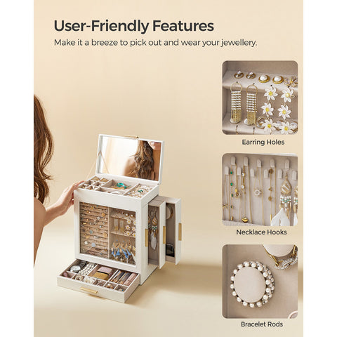 Rootz Jewelry Box Organizer - Storage Case - Velvet Lined - Elegant Design - MDF and Glass Construction - 15.5cm x 26.1cm x 32cm