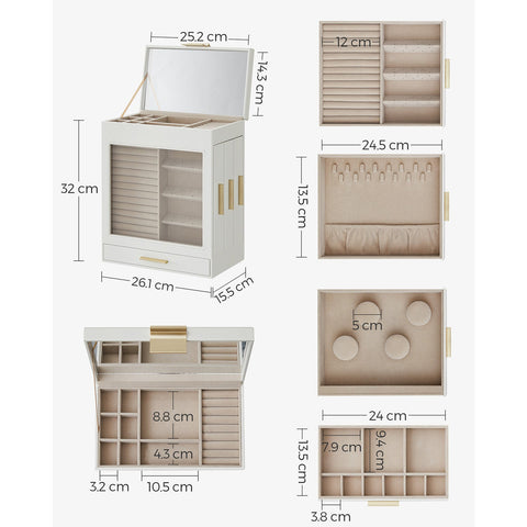 Rootz Jewelry Box Organizer - Storage Case - Velvet Lined - Elegant Design - MDF and Glass Construction - 15.5cm x 26.1cm x 32cm
