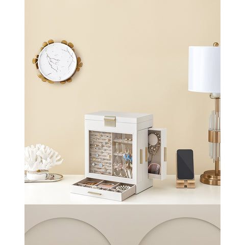 Rootz Jewelry Box Organizer - Storage Case - Velvet Lined - Elegant Design - MDF and Glass Construction - 15.5cm x 26.1cm x 32cm