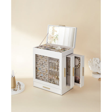 Rootz Jewelry Box Organizer - Storage Case - Velvet Lined - Elegant Design - MDF and Glass Construction - 15.5cm x 26.1cm x 32cm