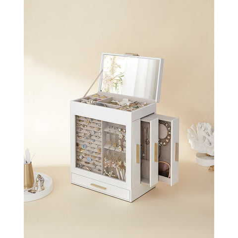 Rootz Jewelry Box - Jewelry Box - Trinket Organizer - Velvet Lining - 15.5cm x 26.1cm x 32cm -  White & Gold Design