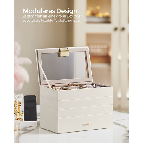 Rootz Stackable Jewelry Box - Organizer Case - 4-Tier Storage - Velvet Lining - 25cm x 15cm x 10cm