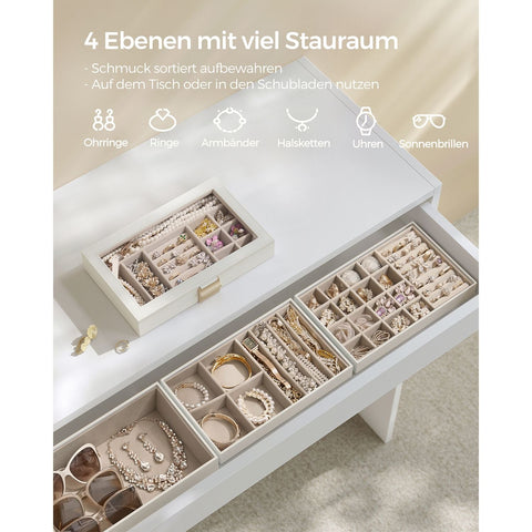 Rootz Stackable Jewelry Box - Organizer Case - 4-Tier Storage - Velvet Lining - 25cm x 15cm x 10cm