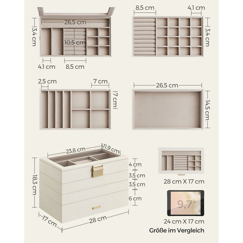 Rootz Stackable Jewelry Box - Organizer Case - 4-Tier Storage - Velvet Lining - 25cm x 15cm x 10cm