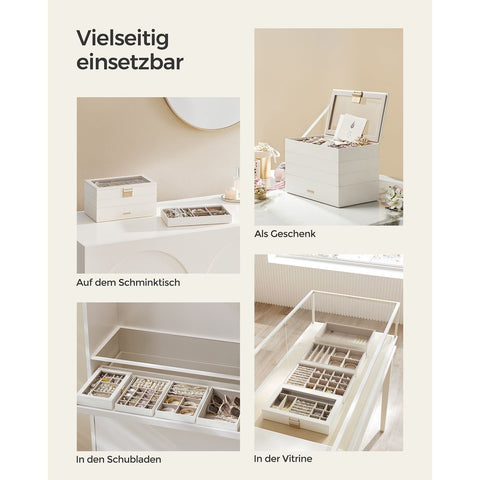 Rootz Stackable Jewelry Box - Organizer Case - 4-Tier Storage - Velvet Lining - 25cm x 15cm x 10cm