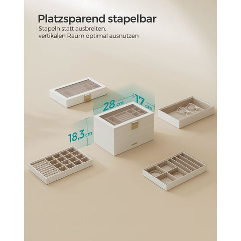 Rootz Stackable Jewelry Box - Organizer Tray - Drawer Case - Space Saving Solution - 30cm x 20cm x 12cm
