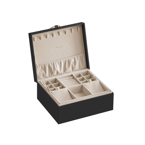Rootz Jewelry Box Organizer - Black Storage Case - Velvet Lined - Compact Design - MDF Construction - 20.5cm x 24cm x 11cm