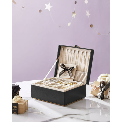 Rootz Jewelry Box Organizer - Black Storage Case - Velvet Lined - Compact Design - MDF Construction - 20.5cm x 24cm x 11cm