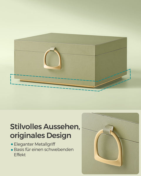 Rootz Laurel Green Jewelry Box - Organizer Case - Storage Container - MDF Construction - Velvet Lining - Compact Design - 20.5cm x 24cm x 11cm