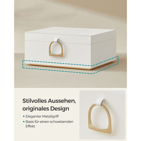 Rootz White Jewelry Box - Organizer Case - Storage Container - MDF Construction - Velvet Lining - Compact Size - 20.5cm x 24cm x 11cm