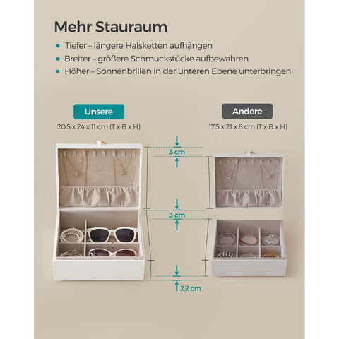 Rootz White Jewelry Box - Organizer Case - Storage Container - MDF Construction - Velvet Lining - Compact Size - 20.5cm x 24cm x 11cm