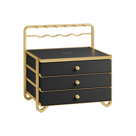 Rootz Jewelry Box Organizer - Storage Case - Velvet Lined - Steel Frame - Medium Density Fiberboard - Ink Black - 20.5cm x 22.7cm x 23.5cm - Lightweight - Compact Design - Easy Assembly