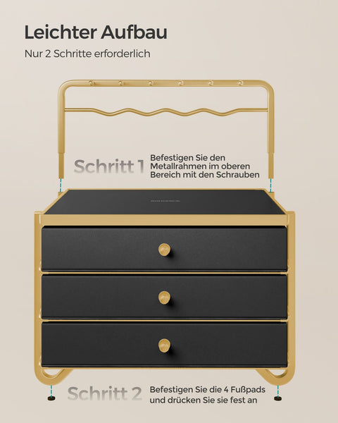 Rootz Jewelry Box Organizer - Storage Case - Velvet Lined - Steel Frame - Medium Density Fiberboard - Ink Black - 20.5cm x 22.7cm x 23.5cm - Lightweight - Compact Design - Easy Assembly