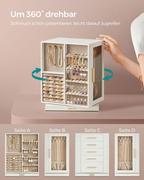 Rootz Jewelry Box Organizer - Storage Case - White Velvet Lined - Elegant Design - Compact Size - MDF Construction - 16cm x 22.2cm x 28.5cm