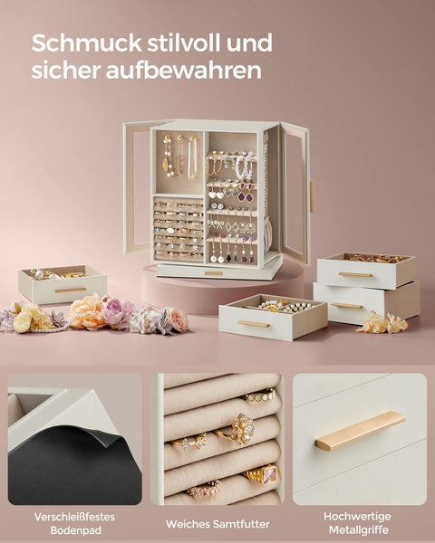 Rootz Jewelry Box Organizer - Storage Case - White Velvet Lined - Elegant Design - Compact Size - MDF Construction - 16cm x 22.2cm x 28.5cm