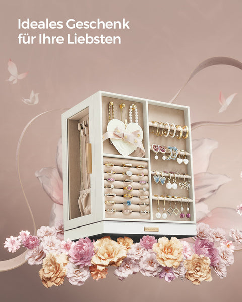 Rootz Jewelry Box Organizer - Storage Case - White Velvet Lined - Elegant Design - Compact Size - MDF Construction - 16cm x 22.2cm x 28.5cm