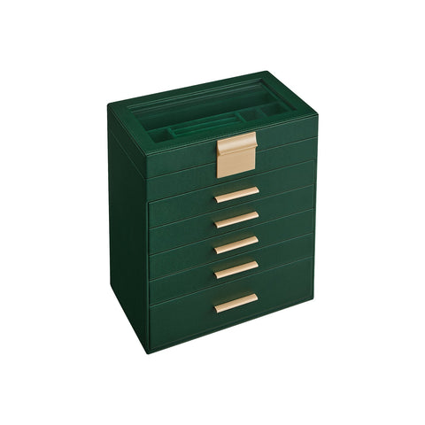 Rootz Jewelry Box Organizer - Forest Green-Golden - MDF PU Velvet Glass - Storage Solution - Elegant Design - Compact Size - 16.3cm x 25.1cm x 29cm - Lightweight 2.4kg