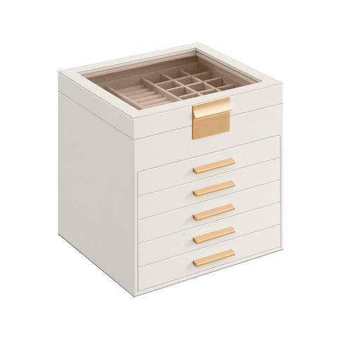 Rootz Jewelry Box Organizer - Storage Case - Trinket Holder - MDF PU Velvet Glass - Elegant Design - Compact Size - Lightweight - 20.3cm x 23.1cm x 22.8cm