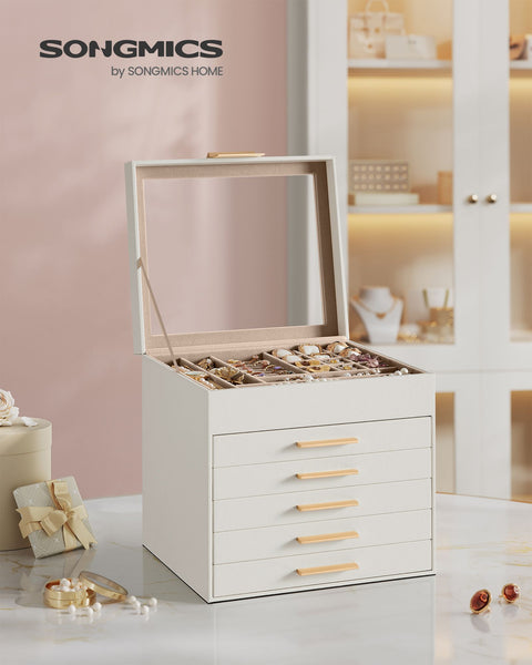 Rootz Jewelry Box Organizer - Storage Case - Trinket Holder - MDF PU Velvet Glass - Elegant Design - Compact Size - Lightweight - 20.3cm x 23.1cm x 22.8cm